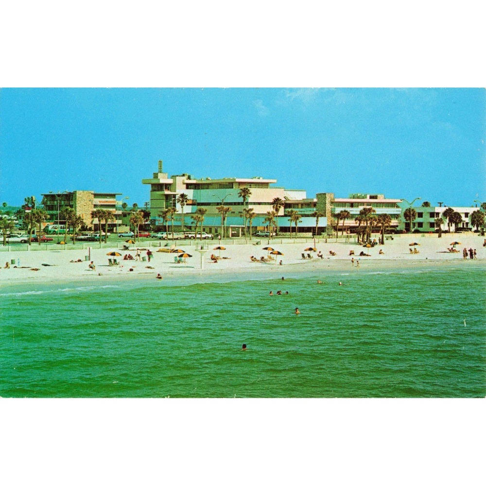 Clearwater Beach Florida Postcard Port Vue Happy Islands Inn Sparky Schumacher - Picture 1 of 2